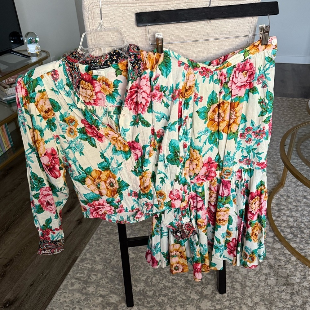 Rare Vintage Carole Little Floral Skirt & Cropped Top Set | Small (4–6) - Picture 2 of 9